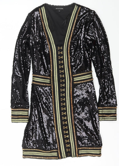 PRETTYLITTLETHING Womens Black  Polyester Bodycon  Size 8  V-Neck Hook & Eye