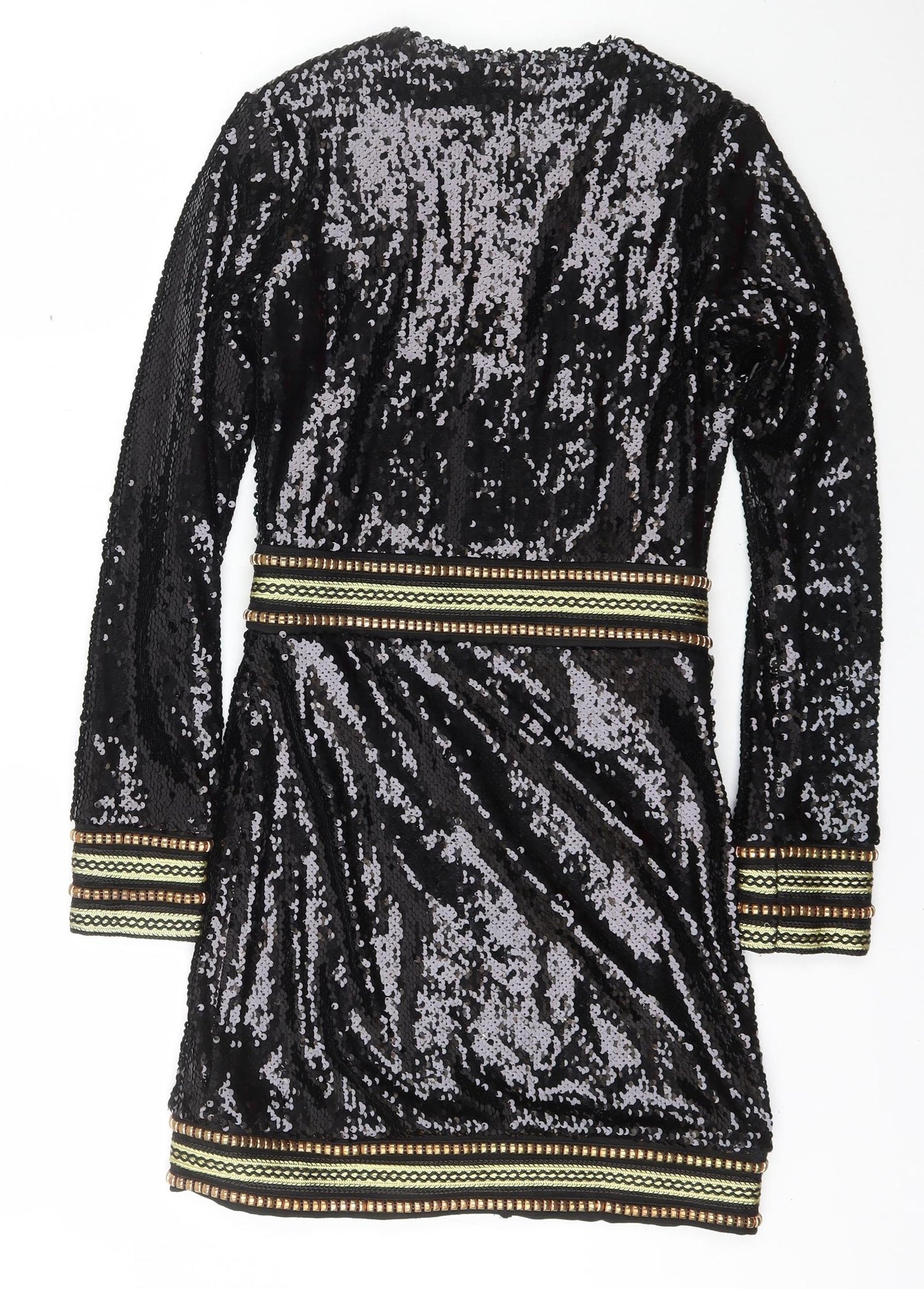 PRETTYLITTLETHING Womens Black  Polyester Bodycon  Size 8  V-Neck Hook & Eye