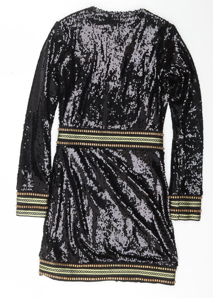 PRETTYLITTLETHING Womens Black  Polyester Bodycon  Size 8  V-Neck Hook & Eye