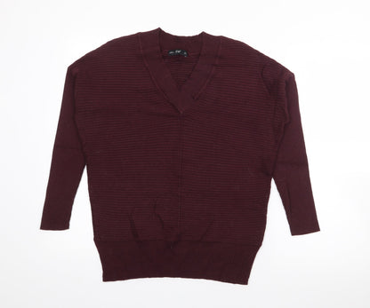 F&F Womens Purple V-Neck  Viscose Pullover Jumper Size 10