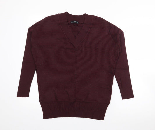 F&F Womens Purple V-Neck  Viscose Pullover Jumper Size 10