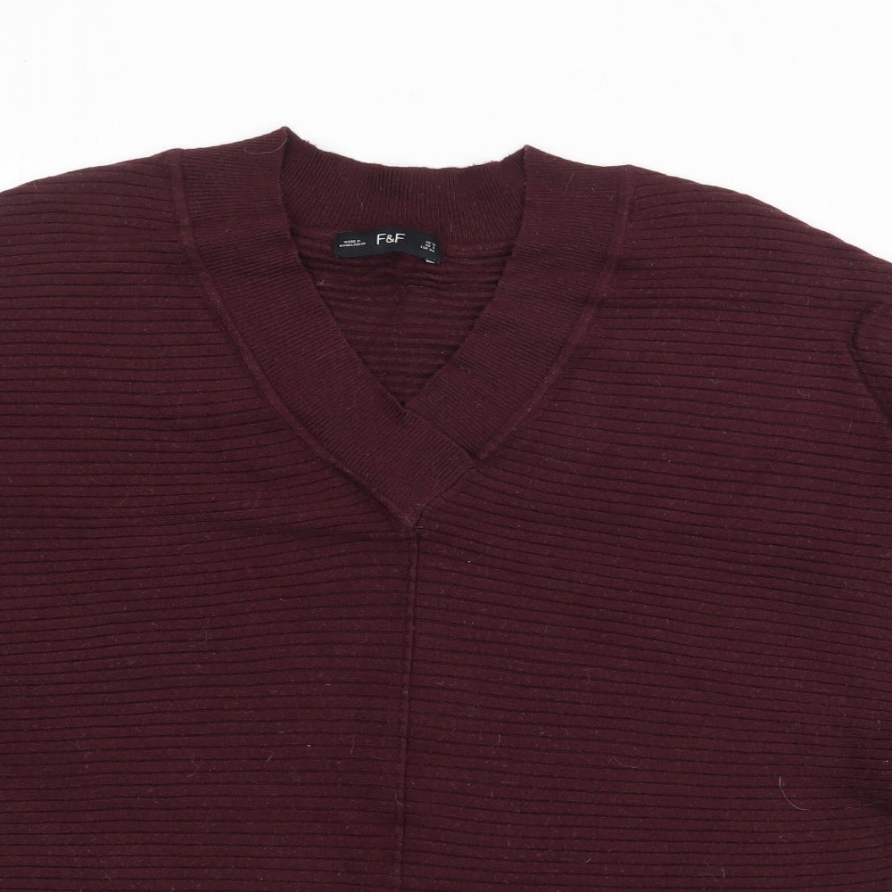 F&F Womens Purple V-Neck  Viscose Pullover Jumper Size 10