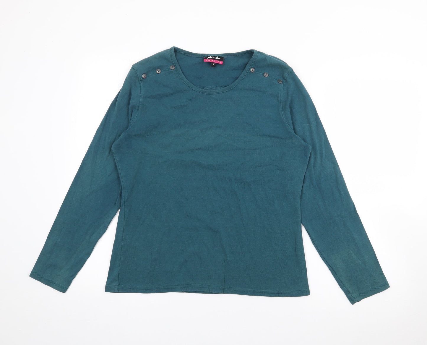 Arista Womens Blue Scoop Neck  Cotton Pullover Jumper Size 16