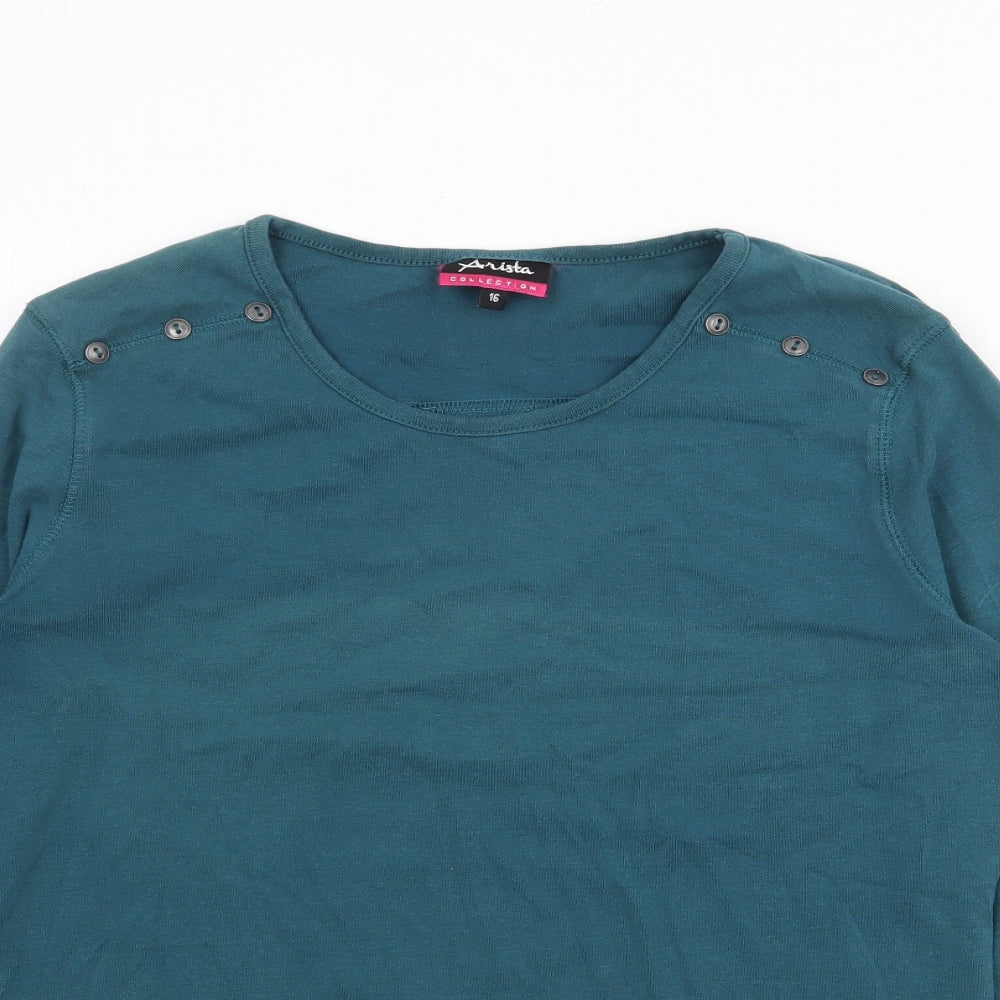 Arista Womens Blue Scoop Neck  Cotton Pullover Jumper Size 16