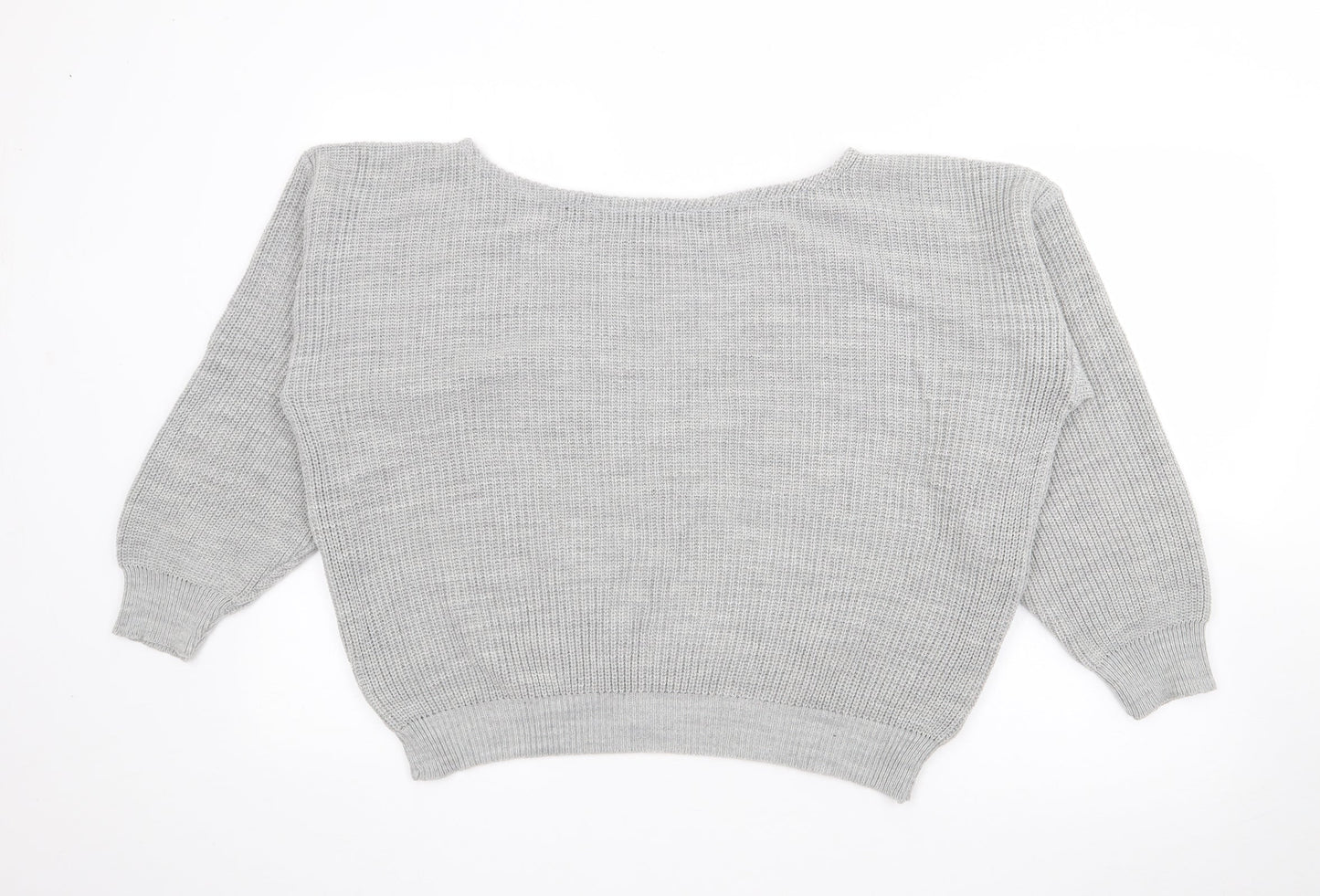 Femme Luxe Womens Grey Boat Neck  Acrylic Pullover Jumper Size S