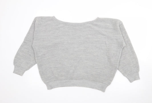Femme Luxe Womens Grey Boat Neck  Acrylic Pullover Jumper Size S