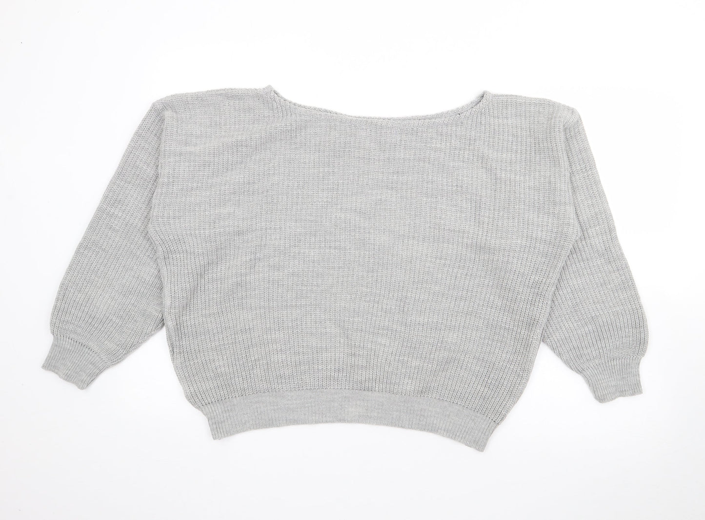 Femme Luxe Womens Grey Boat Neck  Acrylic Pullover Jumper Size S