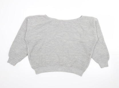 Femme Luxe Womens Grey Boat Neck  Acrylic Pullover Jumper Size S