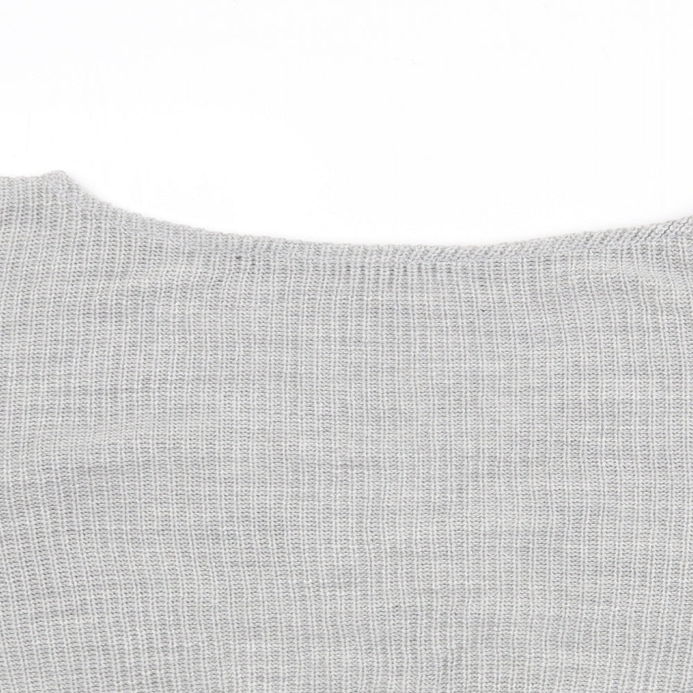 Femme Luxe Womens Grey Boat Neck  Acrylic Pullover Jumper Size S