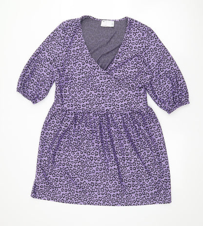 ASOS Womens Purple Animal Print Polyester Fit & Flare  Size 10  V-Neck
