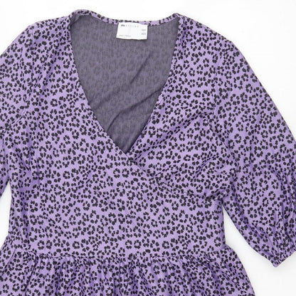 ASOS Womens Purple Animal Print Polyester Fit & Flare  Size 10  V-Neck