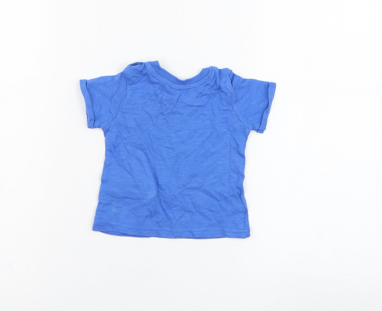 George Boys Blue  Cotton Basic T-Shirt Size 0-3 Months Round Neck Pullover - Llama