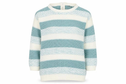 Bonmarché Womens Blue Round Neck Striped Acrylic Pullover Jumper Size XS