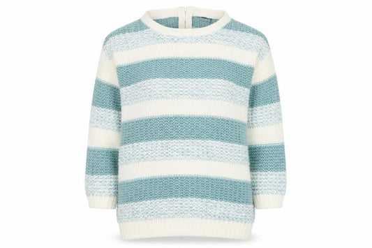 Bonmarché Womens Blue Round Neck Striped Acrylic Pullover Jumper Size XS