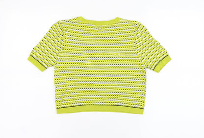 Topshop Womens Yellow Round Neck Houndstooth Cotton Pullover Jumper Size 8