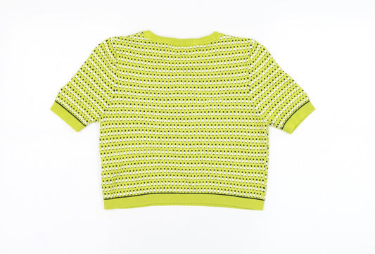 Topshop Womens Yellow Round Neck Houndstooth Cotton Pullover Jumper Size 8
