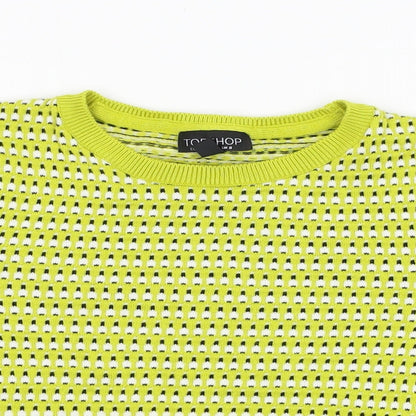 Topshop Womens Yellow Round Neck Houndstooth Cotton Pullover Jumper Size 8