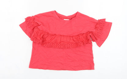 NEXT Girls Pink  Cotton Basic T-Shirt Size 6 Years Round Neck Pullover
