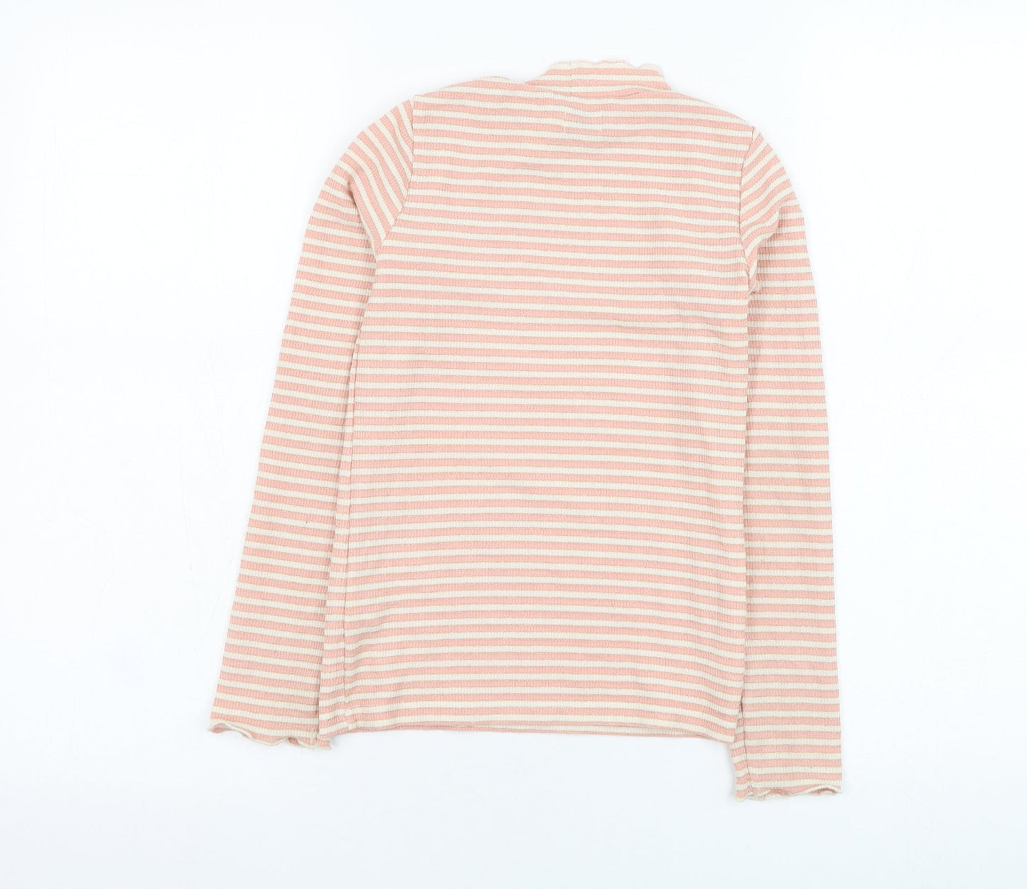 F&F Girls Pink Striped Viscose Basic T-Shirt Size 9-10 Years Round Neck Pullover