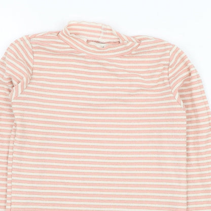 F&F Girls Pink Striped Viscose Basic T-Shirt Size 9-10 Years Round Neck Pullover
