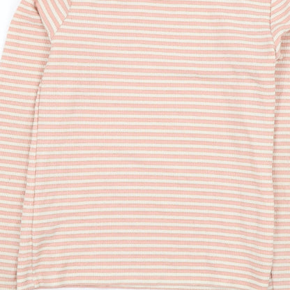F&F Girls Pink Striped Viscose Basic T-Shirt Size 9-10 Years Round Neck Pullover