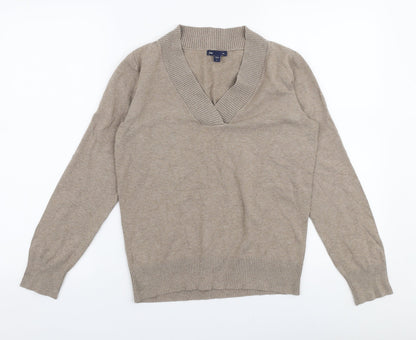 Gap Womens Beige V-Neck  Polyester Pullover Jumper Size S
