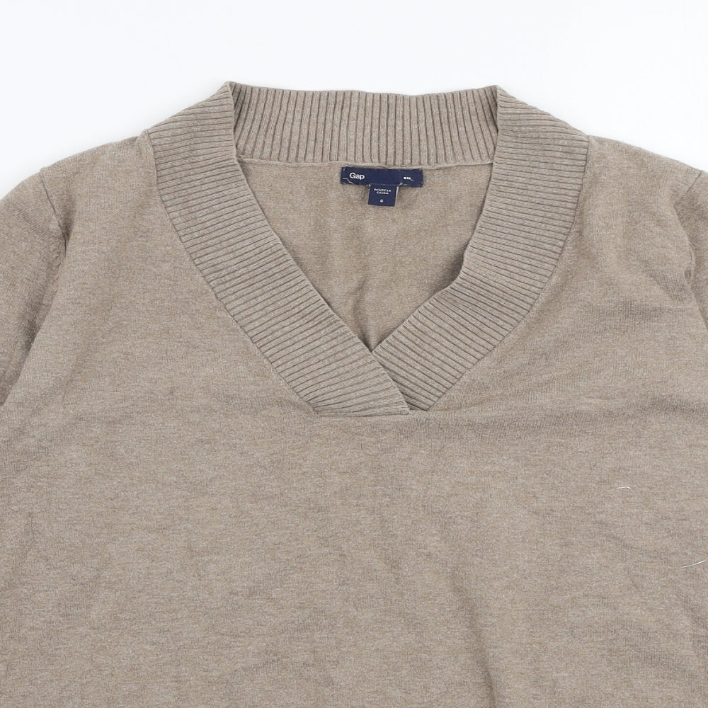 Gap Womens Beige V-Neck  Polyester Pullover Jumper Size S