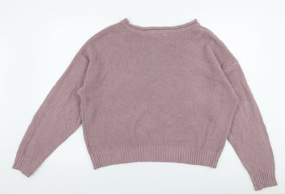 SheIn Womens Purple Boat Neck  Polyester Pullover Jumper Size L