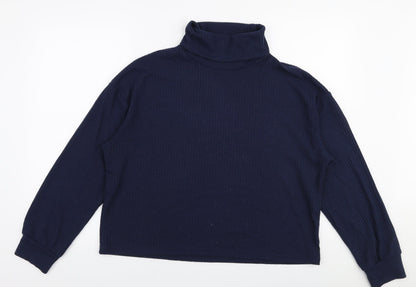 SheIn Womens Blue Roll Neck  Elastane Pullover Jumper Size L