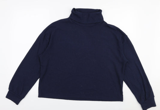 SheIn Womens Blue Roll Neck  Elastane Pullover Jumper Size L