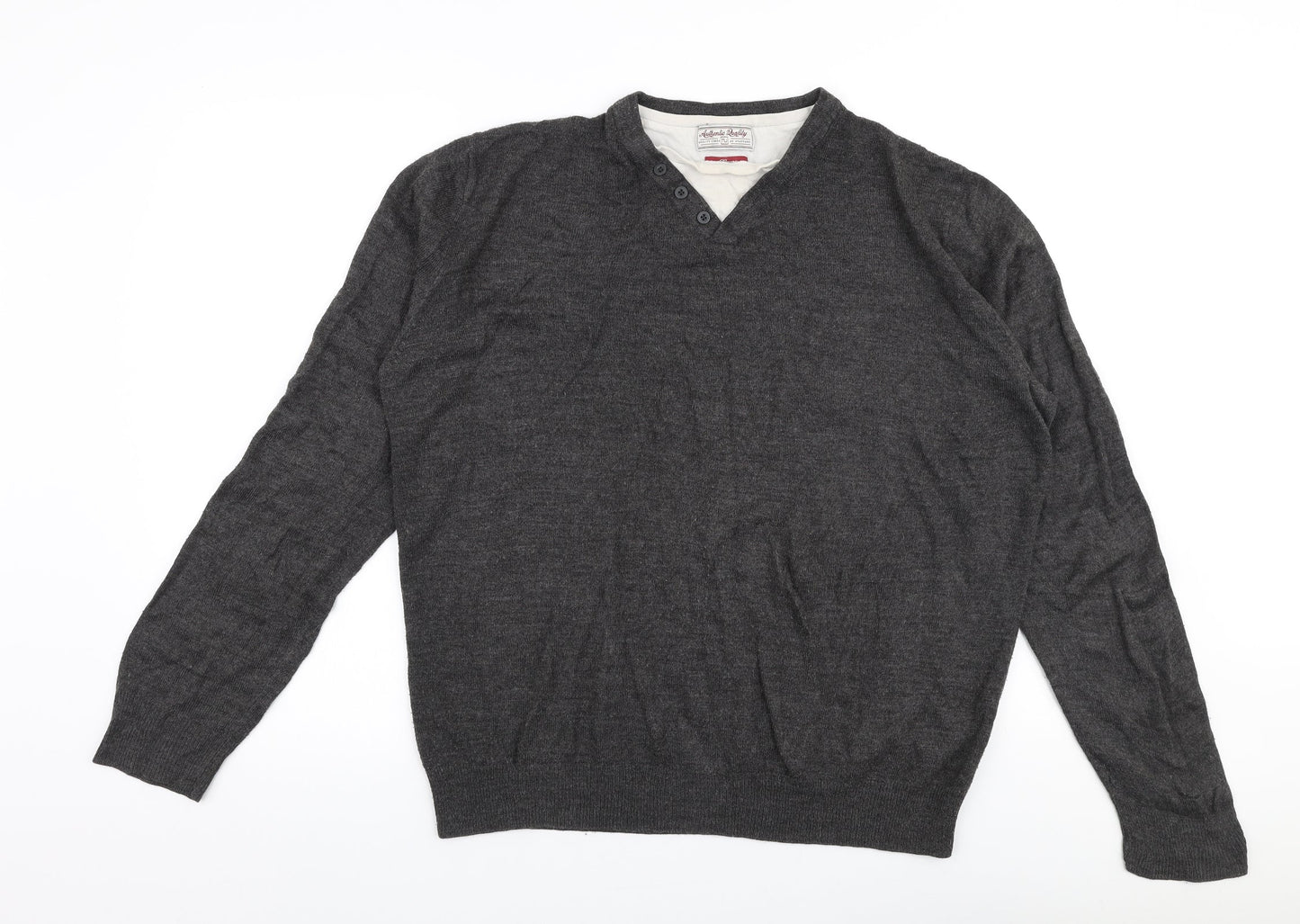 TU Mens Grey Round Neck  Acrylic Pullover Jumper Size L