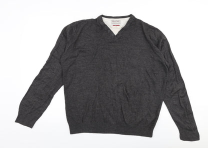 TU Mens Grey Round Neck  Acrylic Pullover Jumper Size L