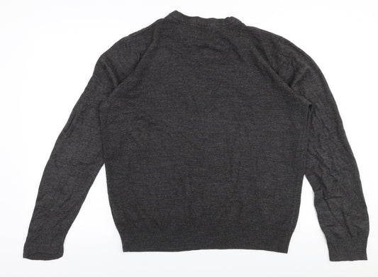 TU Mens Grey Round Neck  Acrylic Pullover Jumper Size L