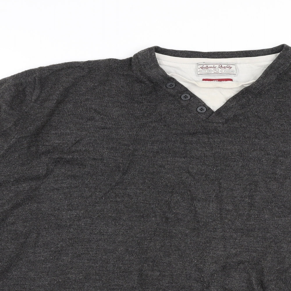 TU Mens Grey Round Neck  Acrylic Pullover Jumper Size L
