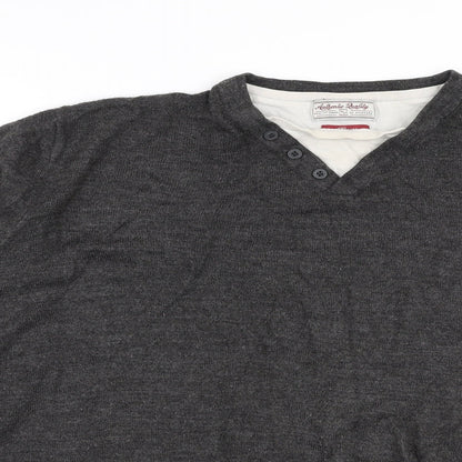 TU Mens Grey Round Neck  Acrylic Pullover Jumper Size L