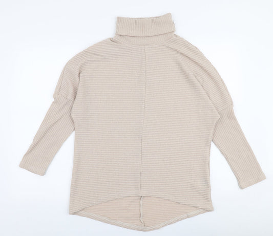 SheIn Womens Beige High Neck  Polyester Pullover Jumper Size L
