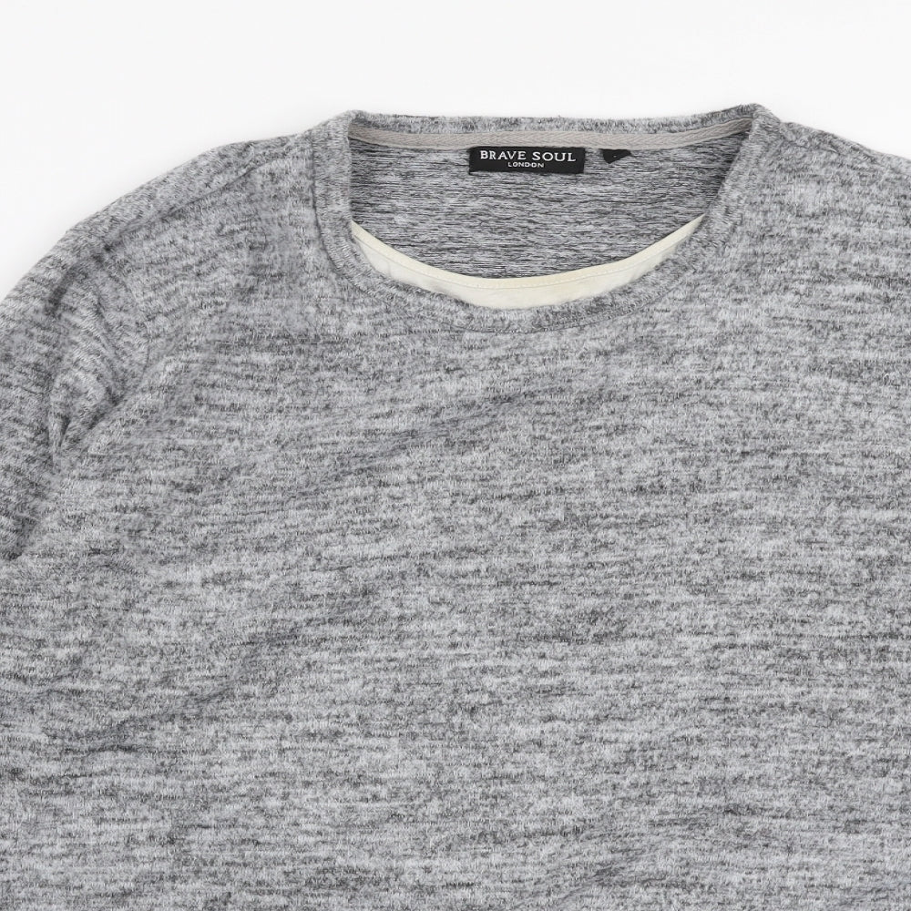 Brave Soul Mens Grey Round Neck  Polyester Pullover Jumper Size L
