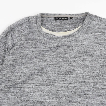 Brave Soul Mens Grey Round Neck  Polyester Pullover Jumper Size L