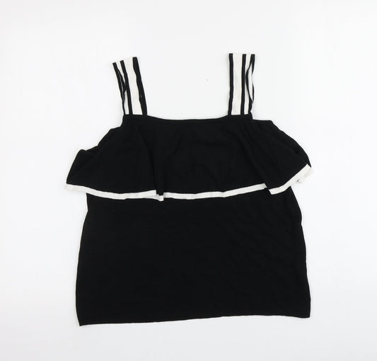 Per Una Womens Black  Viscose Basic T-Shirt Size 12 Square Neck