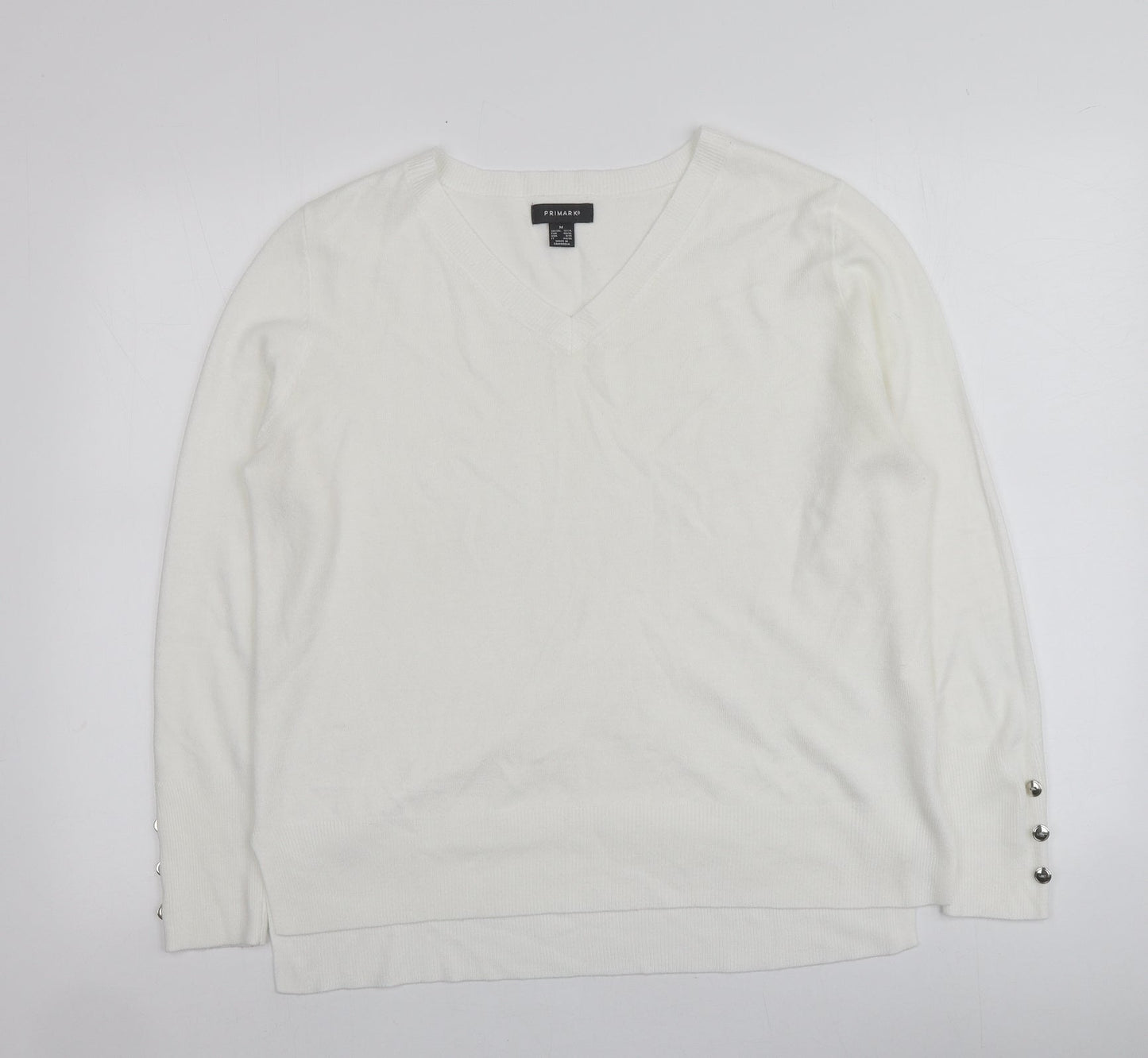 Primark Womens Ivory V-Neck  Acrylic Pullover Jumper Size M