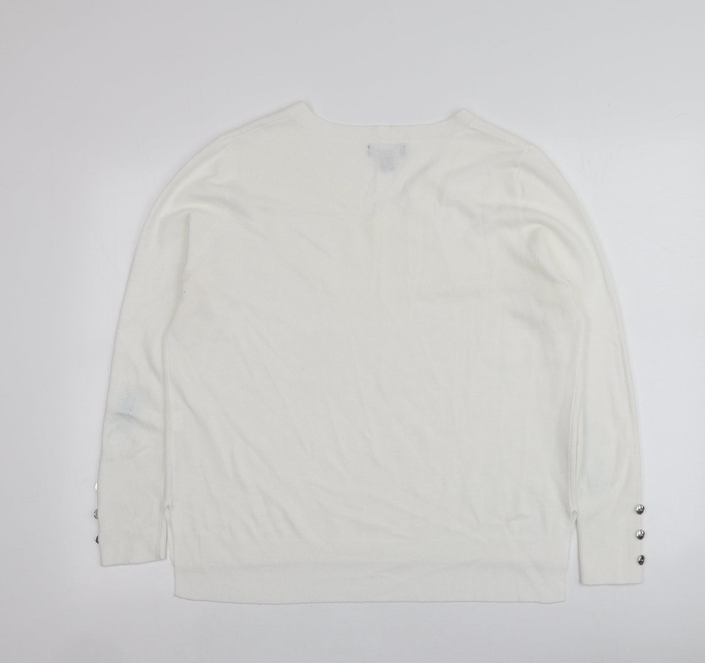 Primark Womens Ivory V-Neck  Acrylic Pullover Jumper Size M