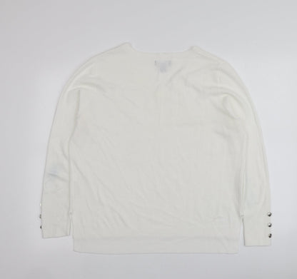 Primark Womens Ivory V-Neck  Acrylic Pullover Jumper Size M
