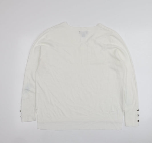 Primark Womens Ivory V-Neck  Acrylic Pullover Jumper Size M