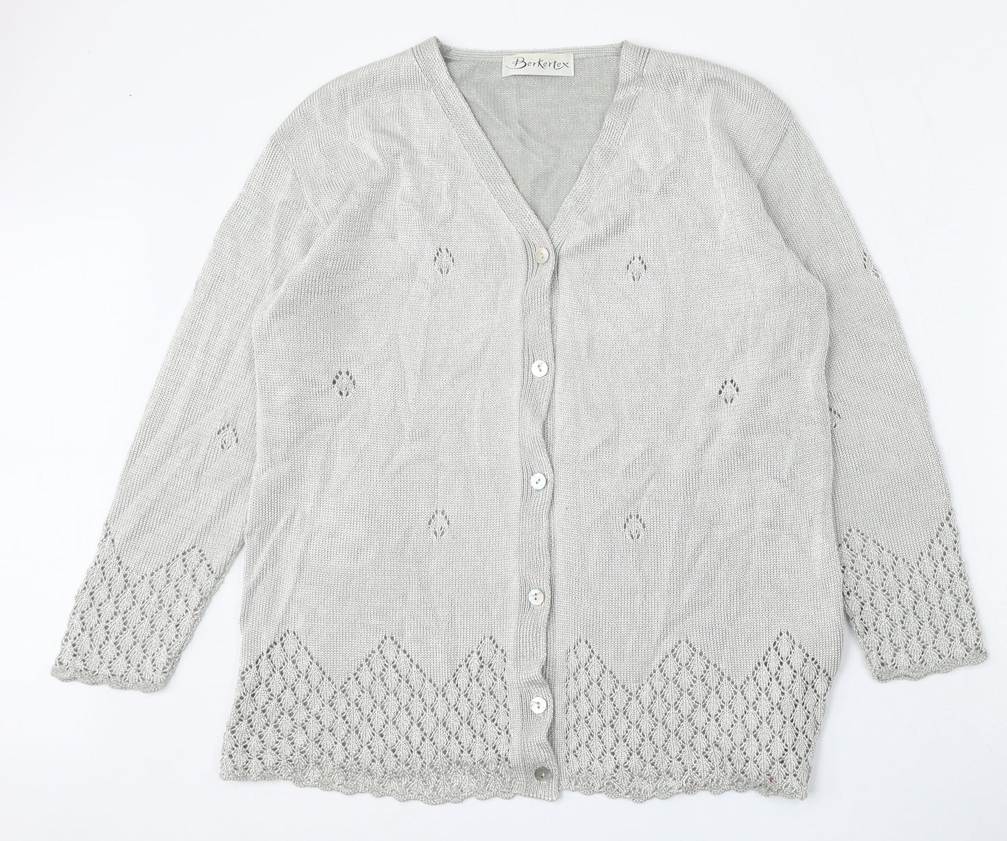 Womens UK Size 14 Berkertex Silver Cardigan Jumper