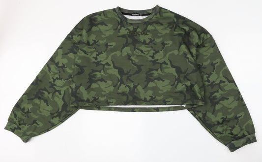 Boohoo Womens Green Camouflage Polyester Pullover Sweatshirt Size 12