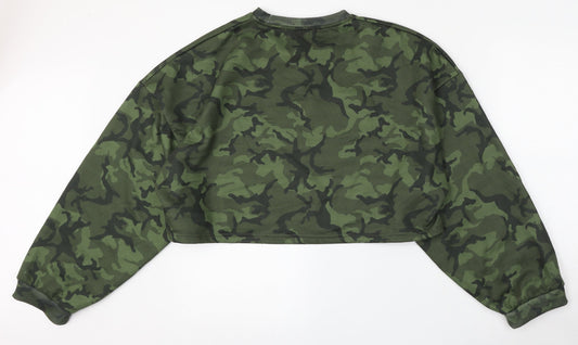 Boohoo Womens Green Camouflage Polyester Pullover Sweatshirt Size 12