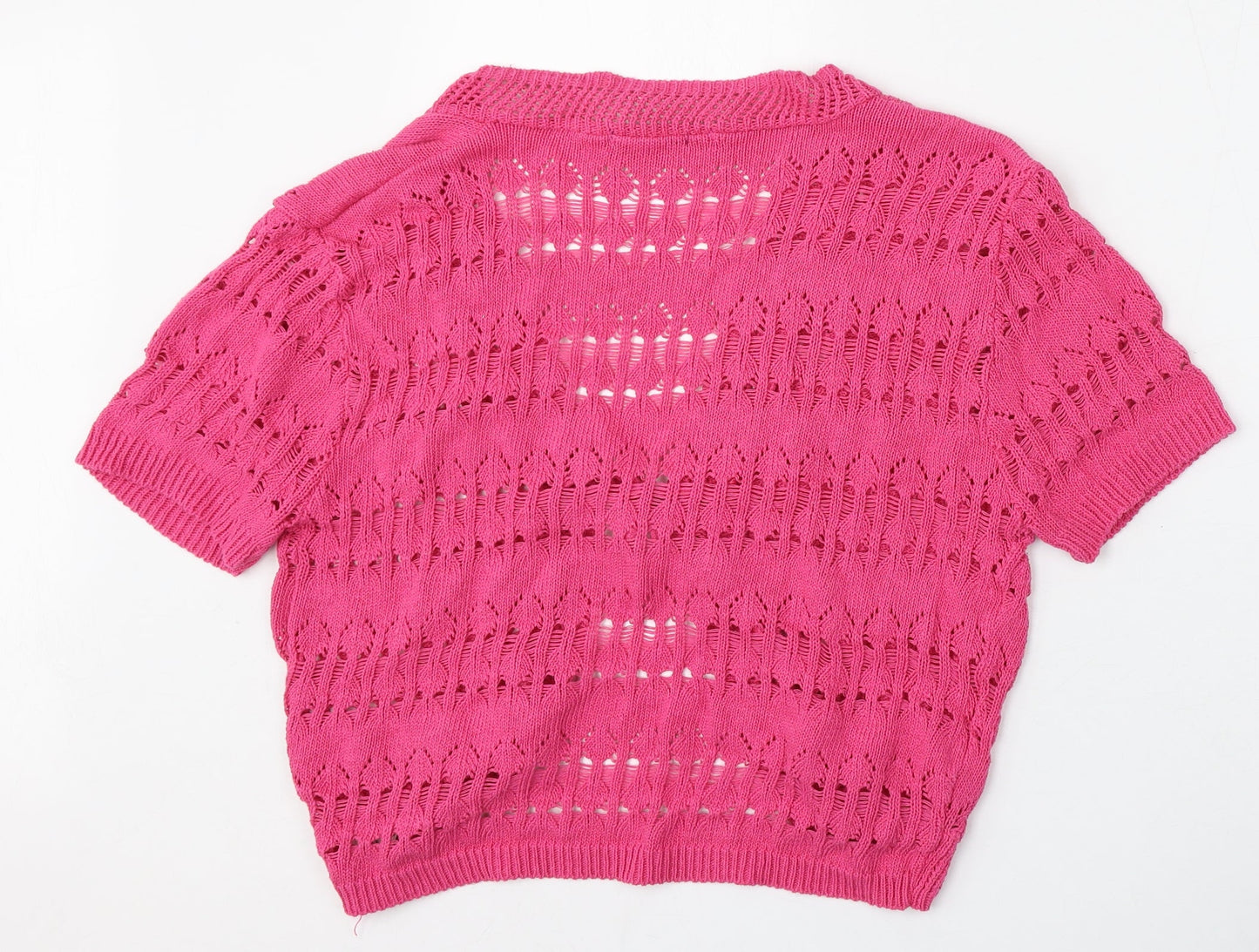 Figaro Womens Pink V-Neck  Cotton Cardigan Jumper Size M