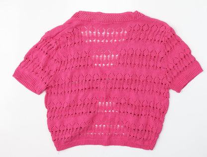Figaro Womens Pink V-Neck  Cotton Cardigan Jumper Size M