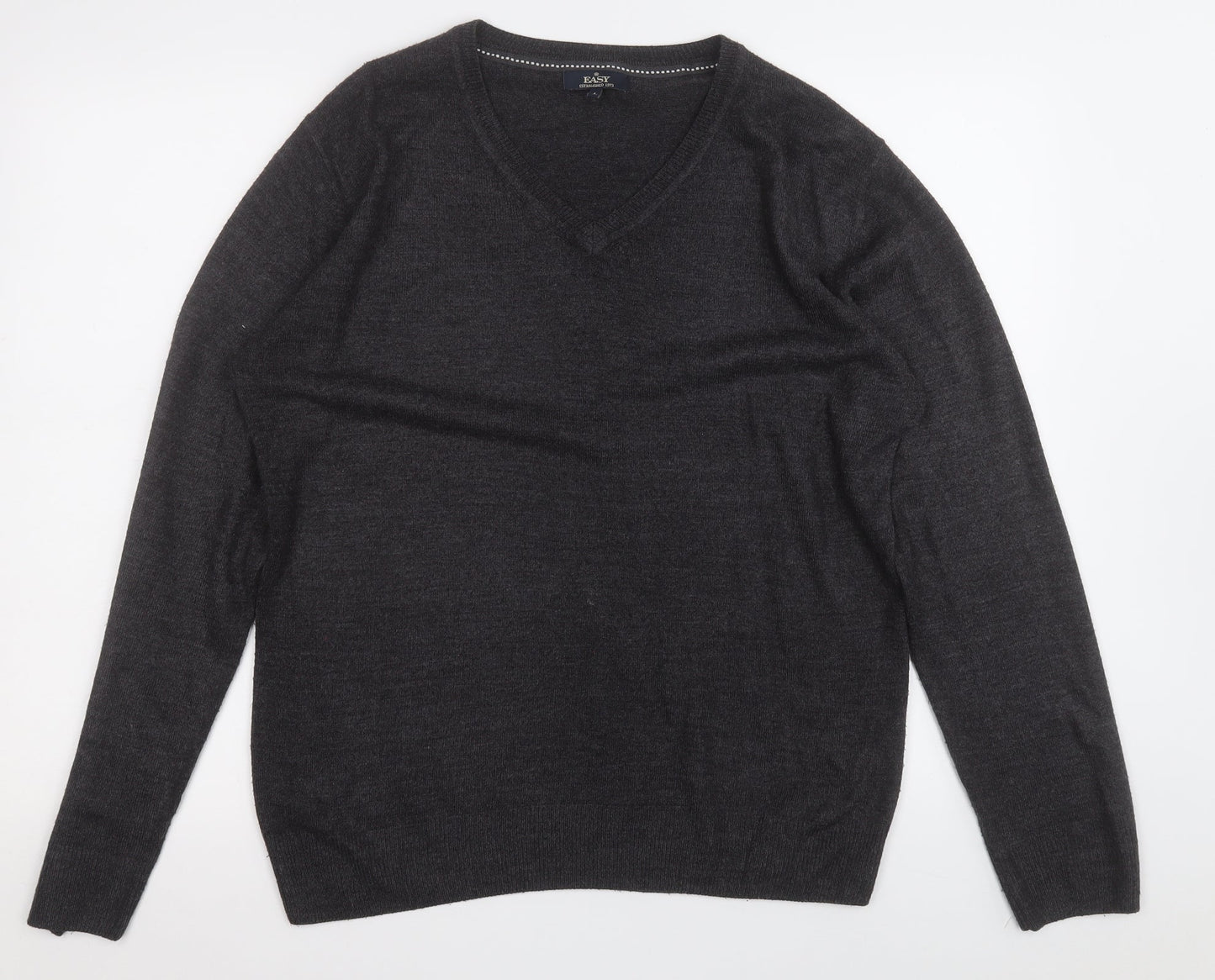 Easy Mens Grey Round Neck  Acrylic Pullover Jumper Size L