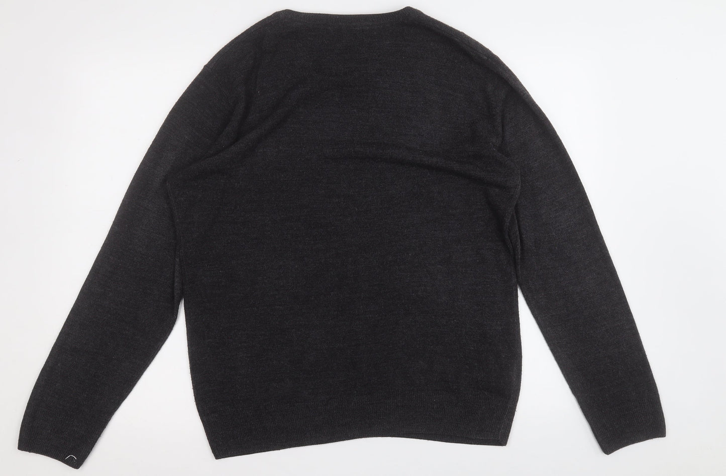 Easy Mens Grey Round Neck  Acrylic Pullover Jumper Size L